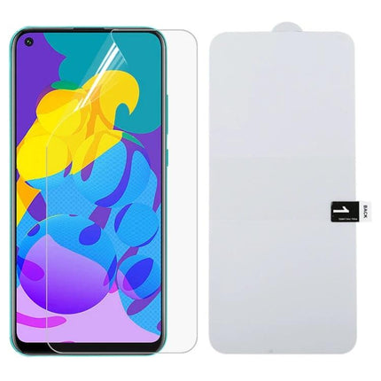 Explosion-Proof Hydrogel Screen Protector For Huawei Devices on phone showing clear coverage and tempered glass durability