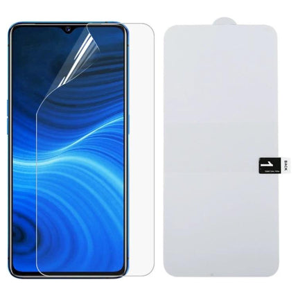 Explosion-Proof Hydrogel Screen Protector For Huawei Devices shown on smartphone with clear tempered hydrogel film and dust-free installation kit