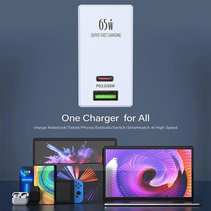 LDNIO Travel Charger for Everyday Devices and Trips - compact 65W PD fast charger with USB-C and USB-A for phone, tablet, laptop charging on the go