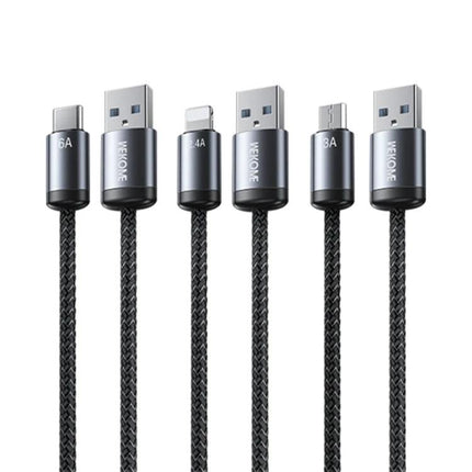 WK USB Cable for Everyday Device Charging and Data Transfer - braided 3-in-1 charging and data cable with aluminum alloy terminals