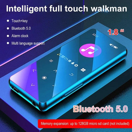 A20 MP4 Player with 2.0 Inch Color Touch Screen and Bluetooth shown in blue compact design with touchscreen and Bluetooth playback