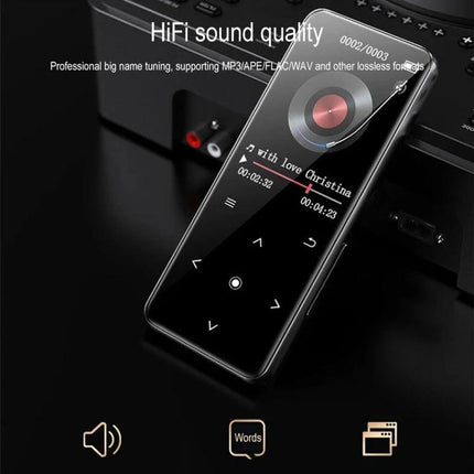 A20 MP4 Player with 2.0 Inch Color Touch Screen and Bluetooth shown playing music on a sleek black portable device