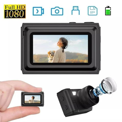Portable Mini HD Screen Camera for Everyday Photography compact 0.96-inch display showing outdoor portrait and tiny handheld action camera