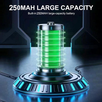 Portable Mini HD Screen Camera for Everyday Photography showing 250MAH large-capacity battery graphic with glowing green cell on charging base