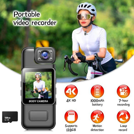 Versatile Travel Recorder with Adjustable Lens for Daily Adventures capturing cyclist on sunny trail in 4K