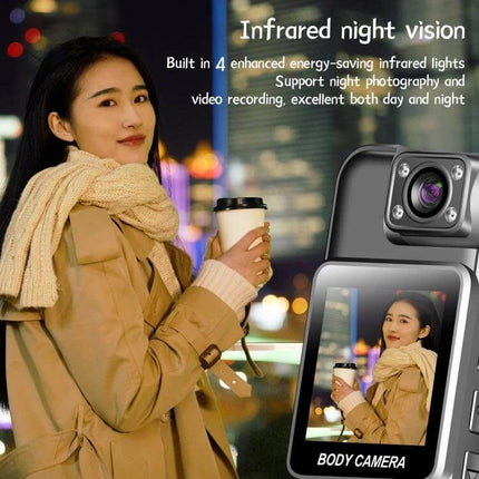 Versatile Travel Recorder with Adjustable Lens for Daily Adventures night vision 4K HD body camera capturing city night scenes