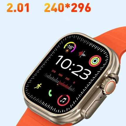 WK Smart Watch for Everyday Health and Activity Tracking - gold case with orange sport band showing 10:23 screen with activity rings, heart rate and step icons