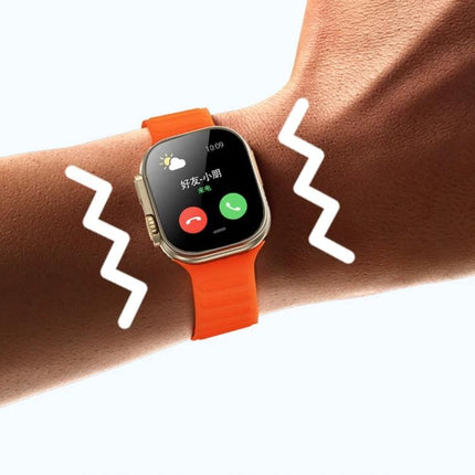 WK Smart Watch for Everyday Health and Activity Tracking - orange strap smartwatch on wrist showing call and health icons