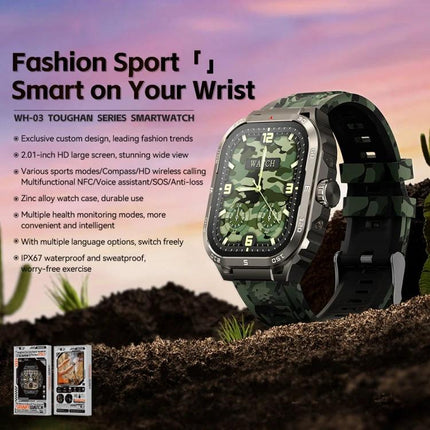 WK Smart Watch for Staying Connected in Daily Life - camo sport smartwatch showing notifications and health tracking