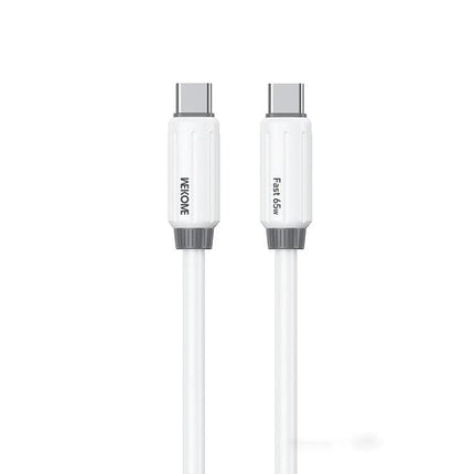 WK Silicone Type-C Cable for Daily Device Charging - white flexible silicone Type-C to Type-C charging cord for smartphones and laptops