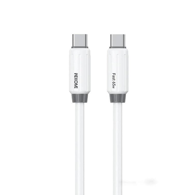 WK Silicone Type-C Cable for Daily Device Charging - white flexible silicone Type-C to Type-C charging cord for smartphones and laptops