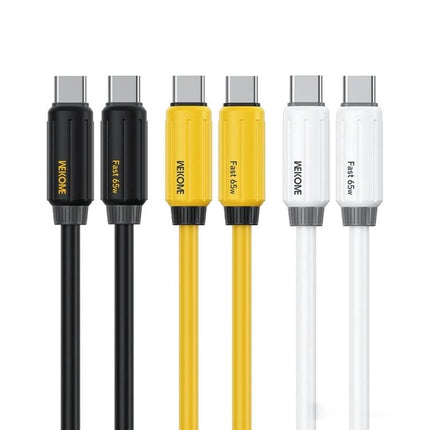 WK Silicone Type-C Cable for Daily Device Charging – flexible silicone Type-C charging cables in black yellow white for everyday phone and laptop use