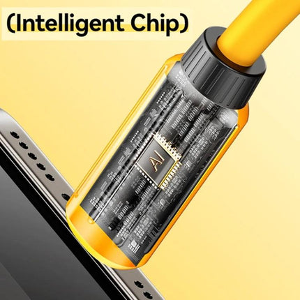 WK Silicone Type-C Cable for Daily Device Charging with visible intelligent AI chip and flexible yellow silicone jacket