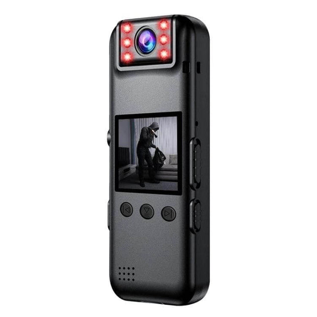 Compact Rotating Lens Night Vision Video Recorder for Everyday Use - compact 2K HD rotating lens with red IR LEDs, 180° rotation, small handheld recorder
