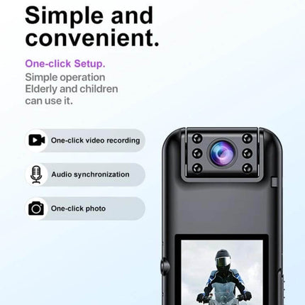 Compact Rotating Lens Night Vision Video Recorder for Everyday Use showing compact 2K rotating lens with night vision and one-click recording