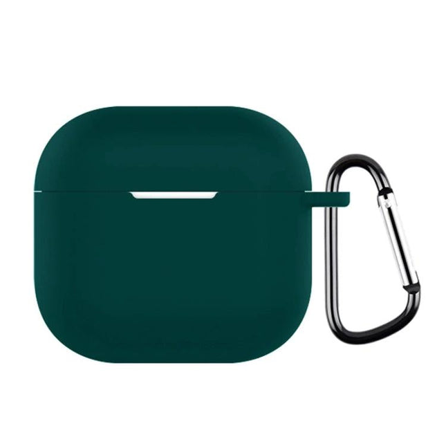 Silicone Case Keeps Earphones Secure for Daily Activities - dark green silicone earphone case with carabiner