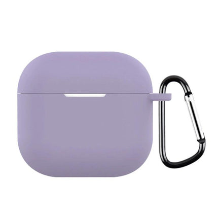 Silicone Case Keeps Earphones Secure for Daily Activities in Lavender With Carabiner Clip