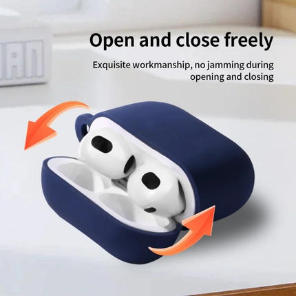 Silicone Case Keeps Earphones Secure for Daily Activities navy silicone earbud case shown open protecting earbuds from scratches and dust
