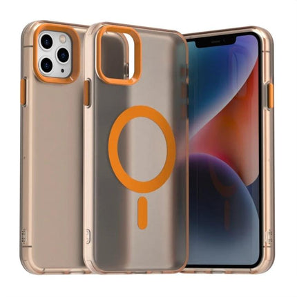 Candy Case for iPhone Everyday Protection with MagSafe-compatible translucent gold PC TPU shell, orange accents and raised camera lip