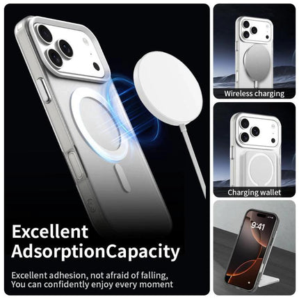 Daily iPhone Protection Candy MagSafe Case showing clear PC+TPU slim case with MagSafe wireless charger attachment and camera protection