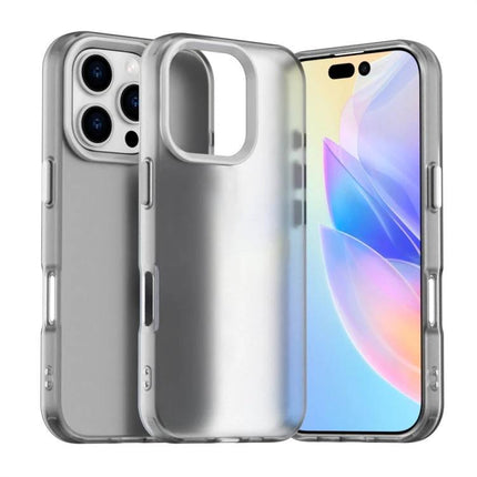 iPhone Hybrid Case For Everyday Protection - translucent silver PC+TPU phone case shown on iPhone with camera cutout