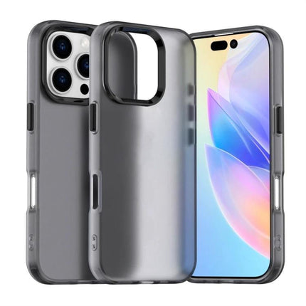 iPhone Hybrid Case For Everyday Protection gray PC+TPU slim shock‑absorbent case showing front and back with camera cutout