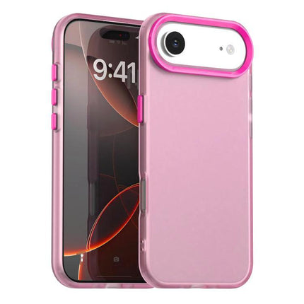 iPhone Hybrid Case For Everyday Protection in pink PC+TPU with raised camera bezel, shock-absorbing edges and precise port access