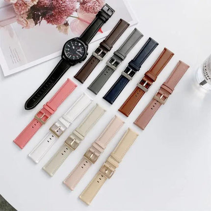 Genuine Leather Watch Strap Silver Buckle For Watch3 41/45mm