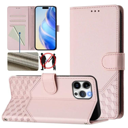 Leather Phone Case With Card Holder For Daily Errands in pink RFID-blocking wallet folio with three card slots and magnetic closure