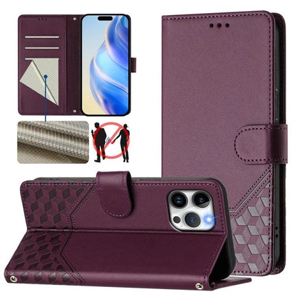 Leather Phone Case With Card Holder For Daily Errands in purple RFID-blocking folio with three card slots and magnetic closure