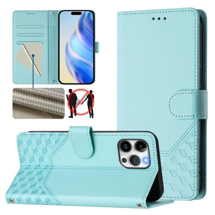 Leather Phone Case With Card Holder For Daily Errands - turquoise folio wallet case with 3 card slots, cash pocket, RFID blocking and magnetic closure
