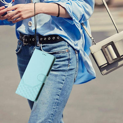 Leather Phone Case With Card Slot For Everyday Essentials shown in teal worn crossbody with three card slots and phone protection