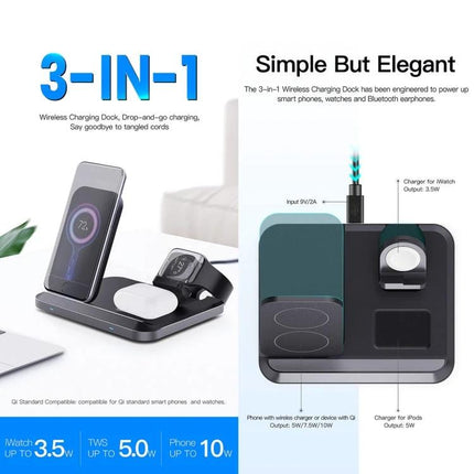 A Folding Charger for Daily Home and Travel Essentials - 3-in-1 portable folding charger dock for smartphone, smartwatch and earbuds