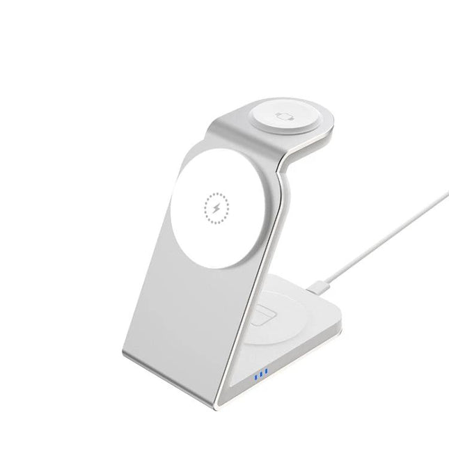 Versatile Magnetic Wireless Charger for Daily Travel Needs - compact 3-in-1 stand charging smartphone, earbuds, and smartwatch on the go