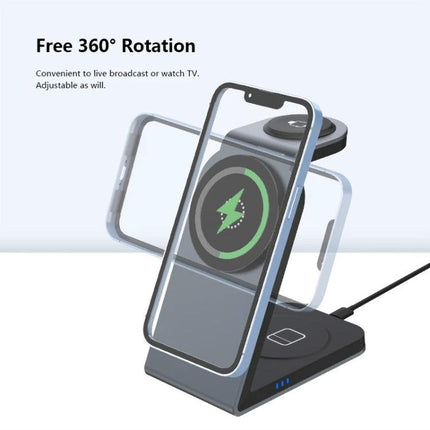Versatile Magnetic Wireless Charger for Daily Travel Needs compact 3-in-1 stand charges smartphone earbuds smartwatch with 360° rotation