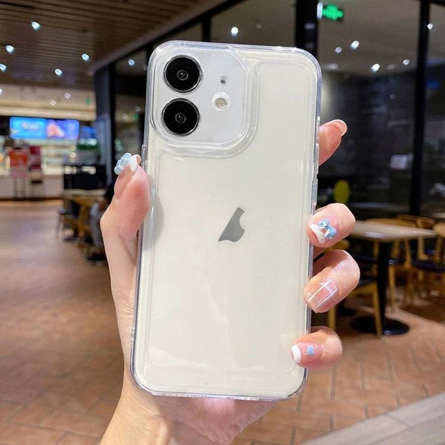Essential Phone Case For Everyday Protection And Comfortable Secure Grip During Daily Commute - clear TPU case with corner buffering shown on white smartphone in cafe