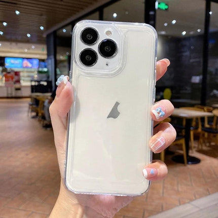 Essential Phone Case For Everyday Protection And Comfortable Secure Grip During Daily Commute - clear TPU case with corner buffering on white iPhone held in hand