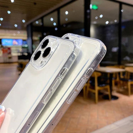 Essential Phone Case For Everyday Protection And Comfortable Secure Grip During Daily Commute clear TPU case showing corner buffering on a smartphone in a cafe
