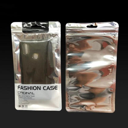 Silver Plated Aluminum Self-Sealing Bag for Phone Cases in Multiple Sizes clear display front and back with phone case inside