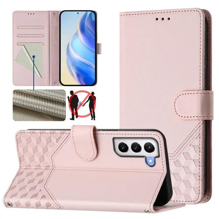 Honeycomb RFID Leather Card Holder Phone Case For Galaxy Phones