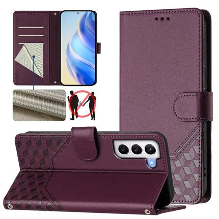 Honeycomb RFID Leather Card Holder Phone Case For Galaxy Phones