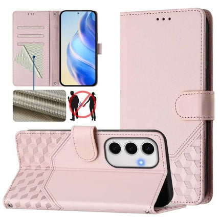 Honeycomb Embossing RFID Leather Phone Case With Card Holder