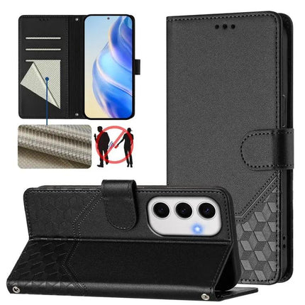 Honeycomb Embossing RFID Leather Phone Case With Card Holder
