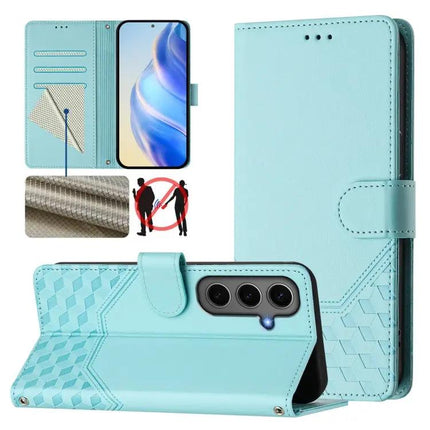 Honeycomb Embossing RFID Leather Phone Case With Card Holder