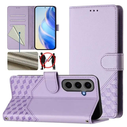 Honeycomb Embossing RFID Leather Phone Case With Card Holder