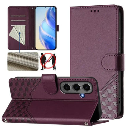 Honeycomb Embossing RFID Leather Phone Case With Card Holder