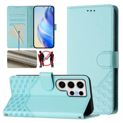 Honeycomb Embossing RFID Leather Phone Case With Card Holder