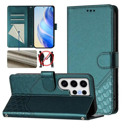 Honeycomb Embossing RFID Leather Phone Case With Card Holder