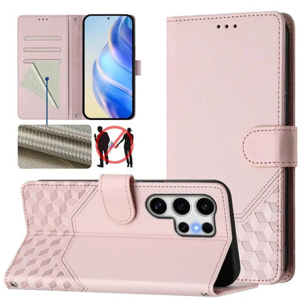 Honeycomb Embossing RFID Leather Phone Case With Card Holder