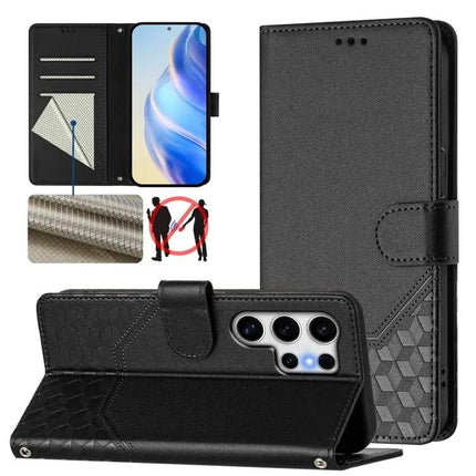 Honeycomb Embossing RFID Leather Phone Case With Card Holder